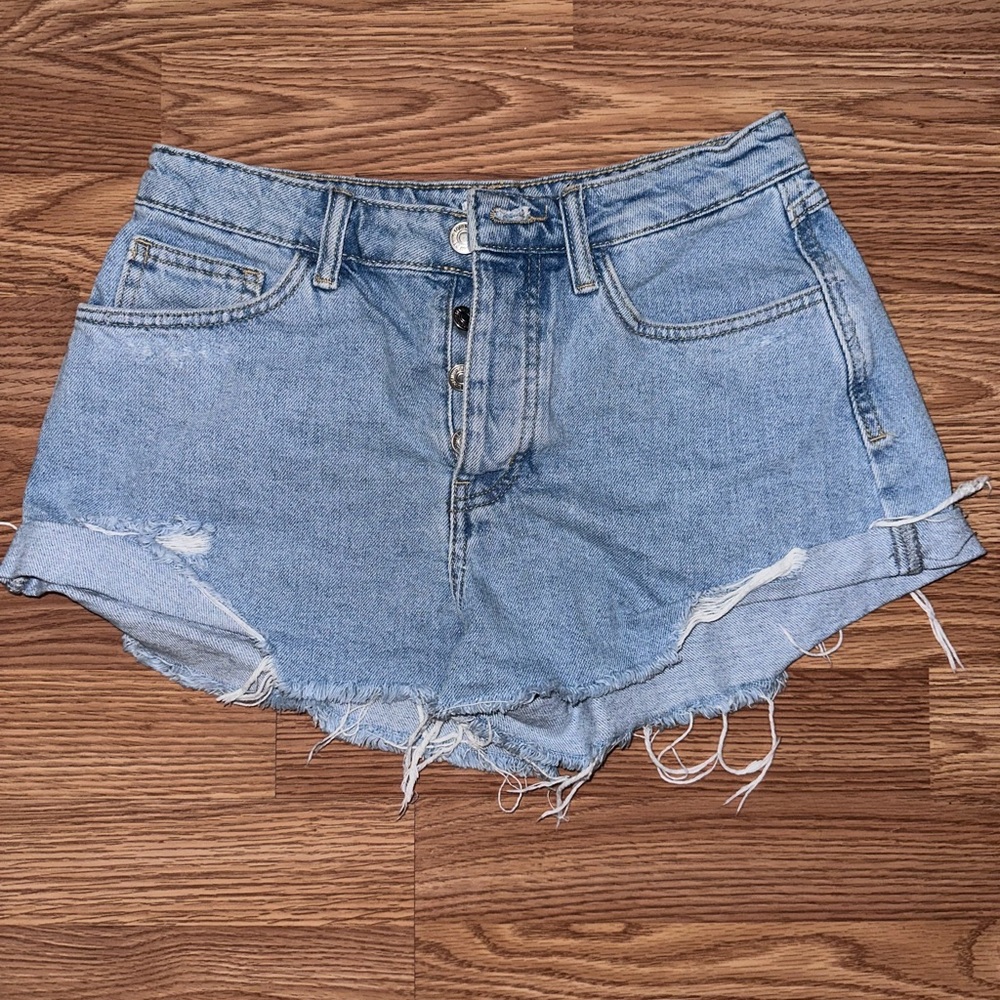 Forever 21 Blue Jean Shorts with Distressed Hem